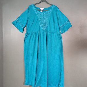 Dress - Woman Within brand. Size 1X. Blue short sleeve with embroidery